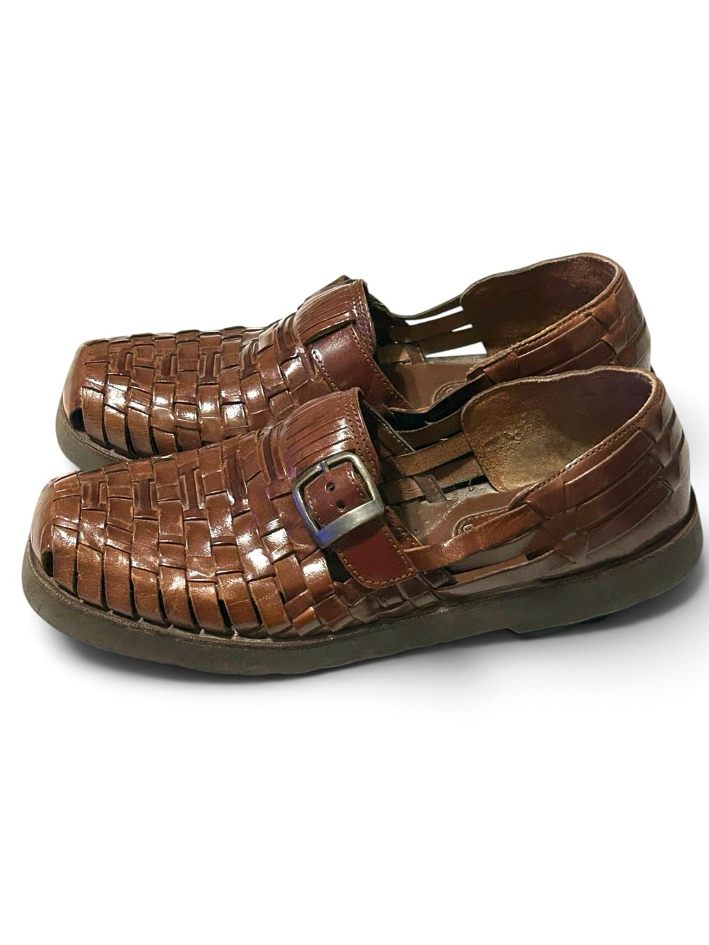Men's Brown Woven Leather Huarache Slip-On Shoes